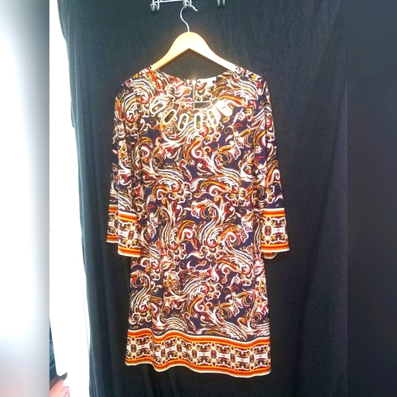 New HAANI XL Multicolored Paisley Dress With 3/4 Sleeves And Metal Accents - Picture 6 of 16